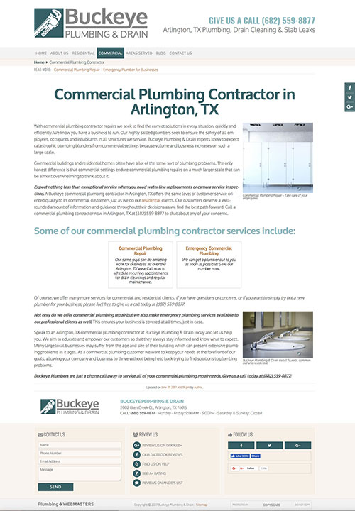 Buckeye Plumbing Internal Page Screenshot